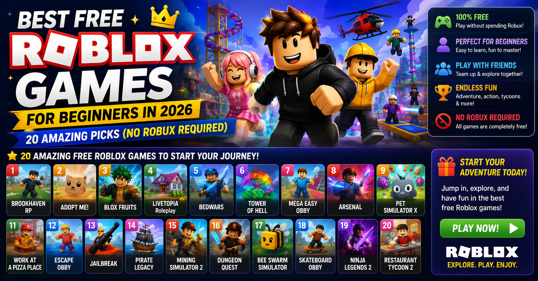Best Free Roblox Games for Beginners in 2026: 20 Amazing Picks (No Robux Required)