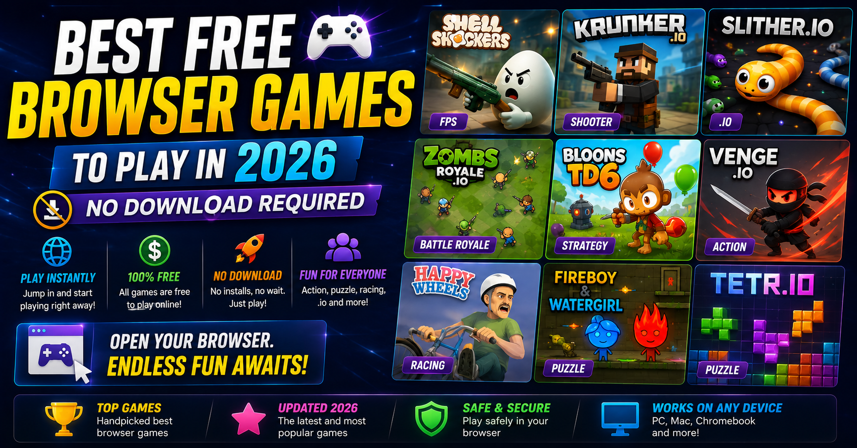 Best Free Browser Games to Play in 2026 (No Download Required)