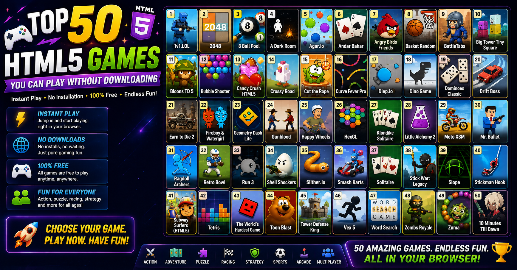 Top 50 HTML5 Games You Can Play Without Downloading (2026)